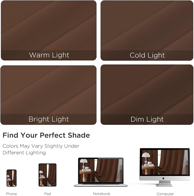 CUCRAF Brown Blackout Curtains 45 inch Length 2 Panels Set, Rod Pocket Room - Image 4