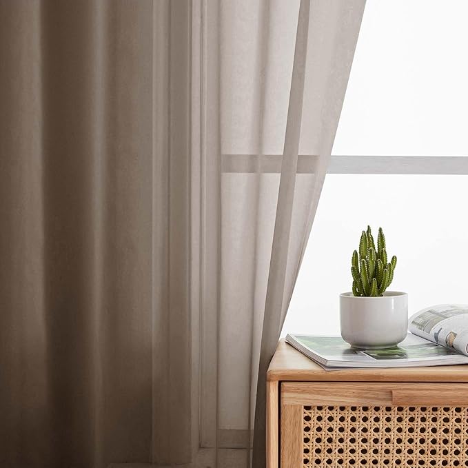 Chocolate Sheer Curtain for Bedroom Living Room 78 Inches Long 2 Panels Set - Image 6