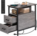 Side Table, Gray End Tables with Charging Station, Narrow End Table with Wooden Drawers, USB Ports and Power Outlets, Nightstand and Bedside Table, Side Table Living Room, Bedroom