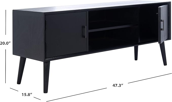 SAFAVIEH Sorrel TV Stand for up to 55" Flatscreen – Black, 2 Doors with Interior Storage, 2 Open Shelves, Entertainment Media Console (MED5701B)