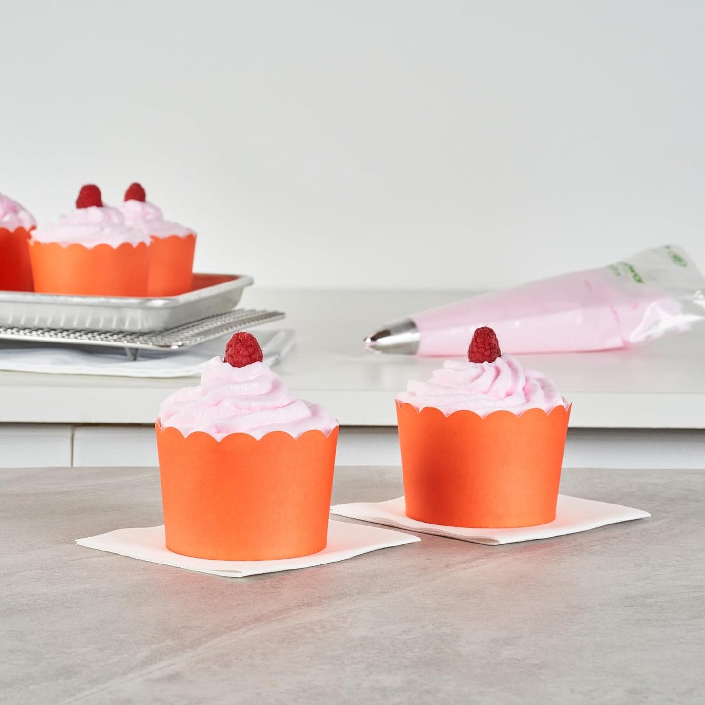Panificio 10 Ounce Cupcake Wrappers, 200 Scalloped Baking Cups - Oven-Ready, Greaseproof, Orange Paper Cupcake Liners, Disposable, For Birthdays, Baby Showers, Or Weddings - Restaurantware