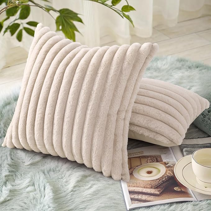 decorUhome Summer Cozy Faux Fur Throw Pillow Covers 26x26 Set of 2 Decorative - Image 4