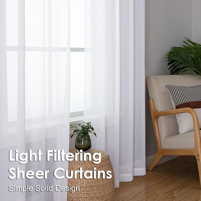 OVZME 2 Panels Sheer White Curtains 72 Inches Length Window Treatment - Image 6