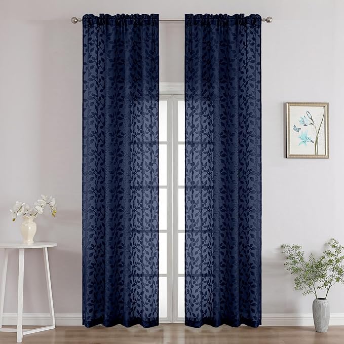 Chyhomenyc Navy Blue Sheer Curtains 96 Inch Length 2 Panels Set, Light by Chyhomenyc