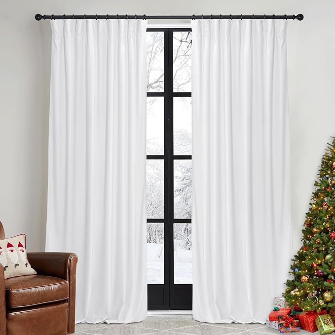 RYB HOME Pure White Velvet Curtains 96 inches by RYBHOME