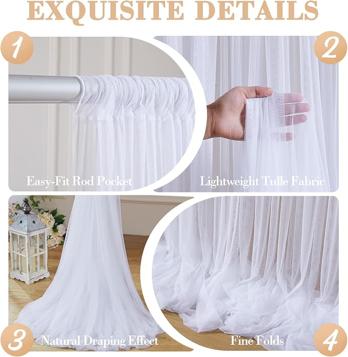 20ft x 15ft White Tulle Backdrop Curtain - Image 6