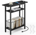 Vagusicc Narrow Side Table with Charging Station, 3-Tier Skinny Side End Table for Couch, Small End Tables for Small Spaces, 25.2" Tall Slim Nightstand Bedside Table for Living Room, Bedroom, Black