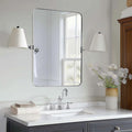 MOON MIRROR Polished Chrome Pivot Mirror for Bathroom, Tilt Bathroom Rounded Rectangle, Overall 28.33 x 32 in (Mirror 24x 32 in)