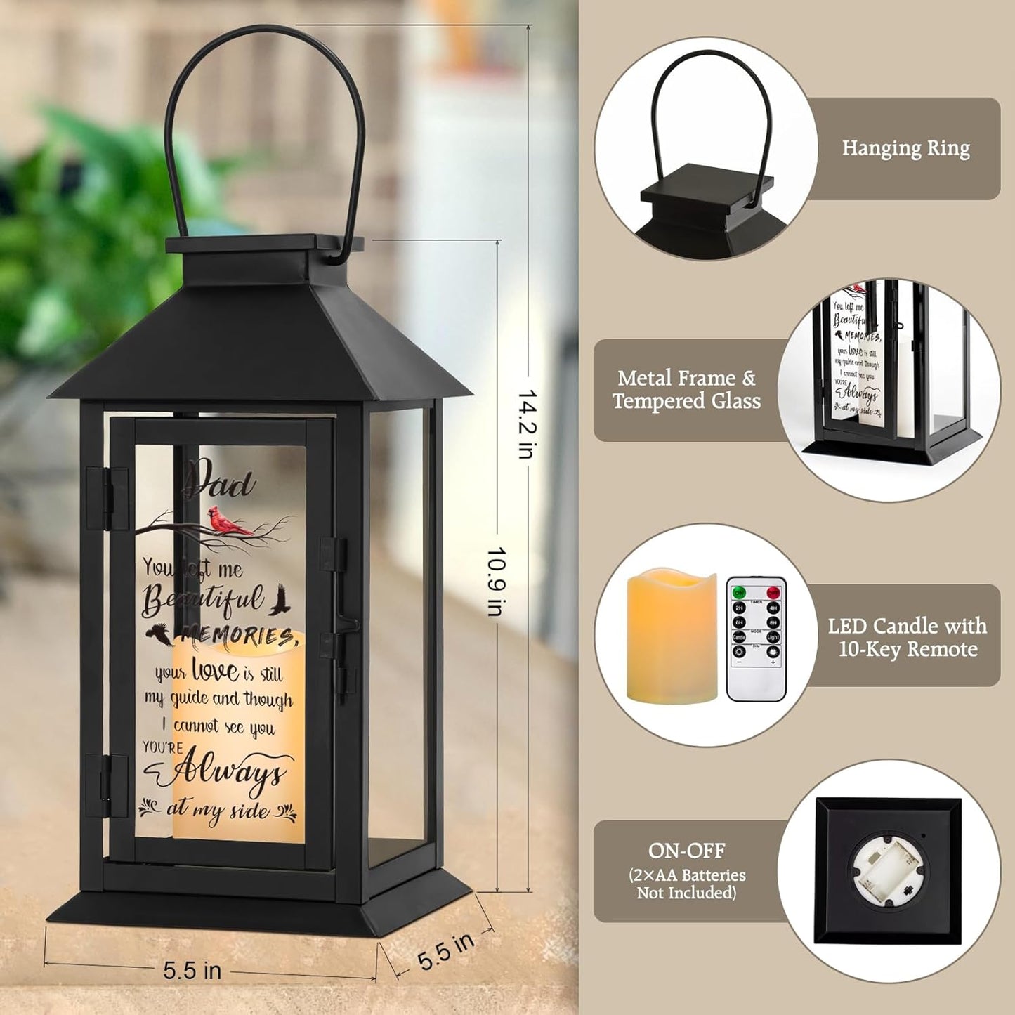 Memorial Lantern Bereavement Gifts in Memory of Loved One Memorial Gifts for Loss of Father Remembrance Sympathy Gifts for Loss of Loved One with LED Candle and Remote