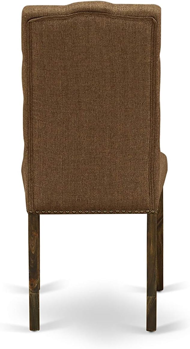 East West Furniture ELP7T18 Elsa Parson Chairs - Button Tufted Nailhead Trim Brown Linen Linen Fabric Padded Dining Chairs, Set of 2, Jacobean