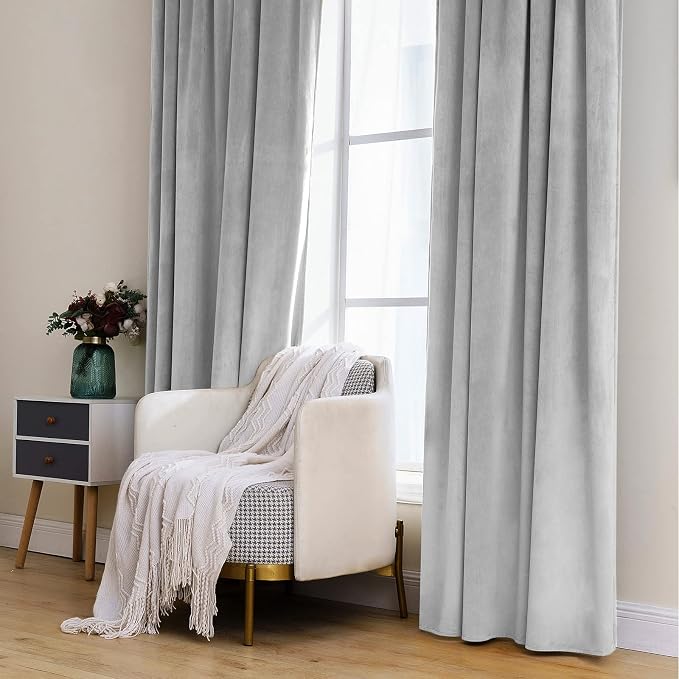 MIULEE Greyish White Velvet Curtains 84 inches 2 Panels - Image 7