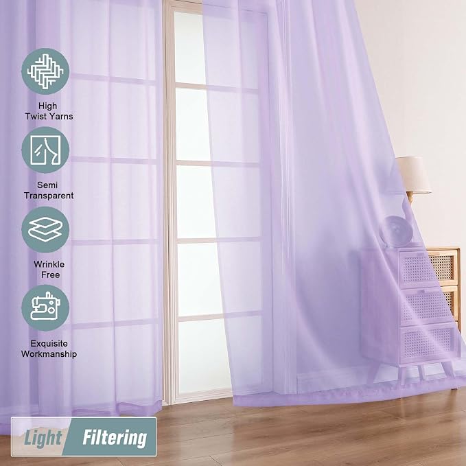 Lavender Sheer Curtains 84 Inches Long 2 Panels, Elegant Airy Transparent Light - Image 5