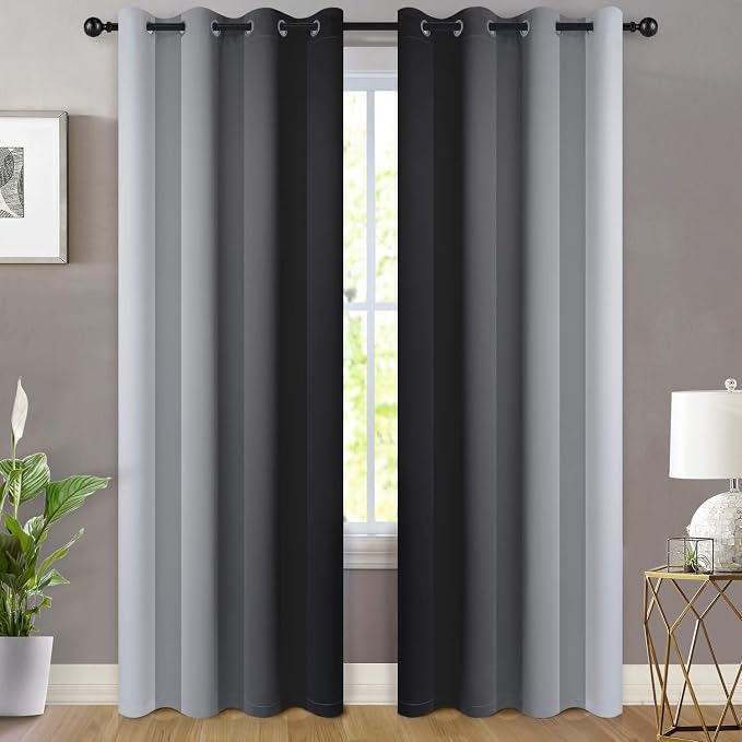 Yakamok Light Blocking Grommet Ombre Curtains, Symmetrical Gradient Color - Image 2