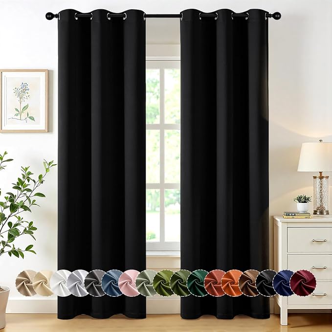 MIULEE Black Blackout Curtains for Bedroom Living Room 84 Inches Long 2 Panels by MIULEE