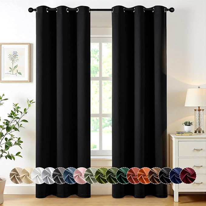 MIULEE Black Blackout Curtains for Bedroom Living Room 86 Inches Long 2 Panels by MIULEE