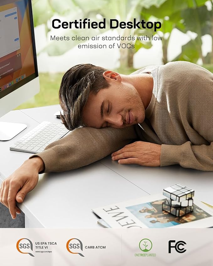 HUANUO Electric Standing Desk, 63 x 24 Inch Height Adjustable Computer Desk with Storage Bag, 4 Height Memory Settings, Sit Stand Up Desk for Home Office, White