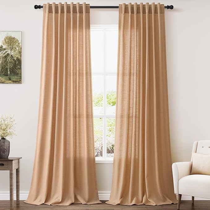 Nanspring Camel Linen Curtains for Living Room Extra Long 112 Inches Long Back by Nanspring