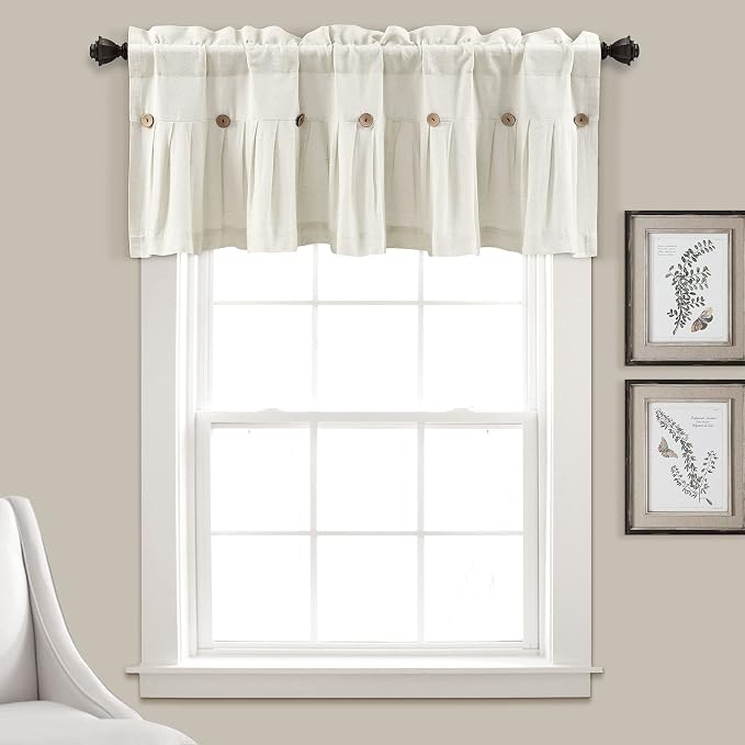 Lush Decor Linen Button Farmhouse Valance Curtians 84"W x 18"L Off White by LushDecor