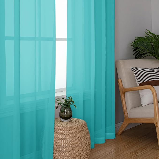 Chyhomenyc Turquoise Sheer Curtains 72 Inch Length 2 Panels, Light Filtering - Image 4