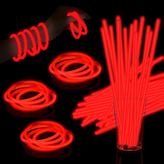 60 Pack 8” Red Glow Sticks Bulk with 60 Connectors Neon Glow In The Dark Party favors Supplies for Holiday Birthday Party Decoration (Red)