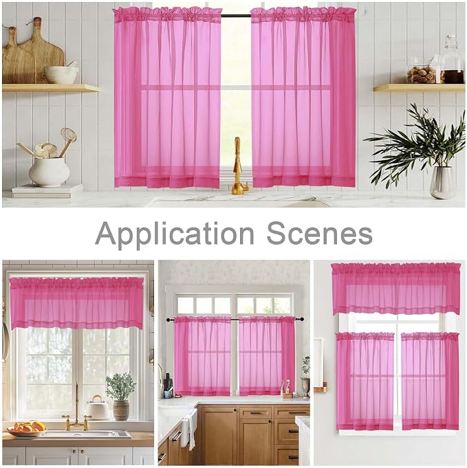 Hot Pink Kitchen Curtains 30 Inch Length Tier 2 PCS, Solid Soft Airy Half - Image 6