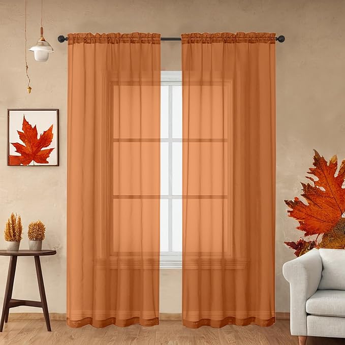 OWENIE Orange Sheer Curtains 96 Inch Length, Elegant Sheer Curtains by OWENIE