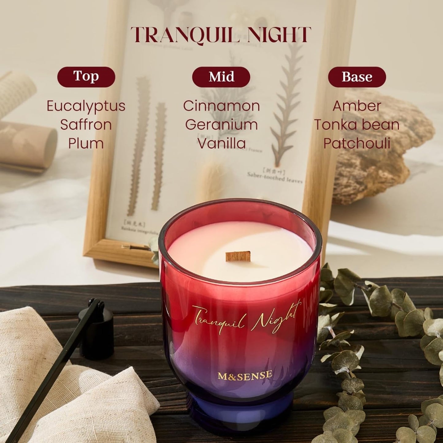 M&SENSE 16.6oz Natural Soy Large Jar Candle with Wooden Wick | Midsummer Night Scent | 95-Hour Burn & Long-Lasting Burn | Housewarming Gift for Men and Women