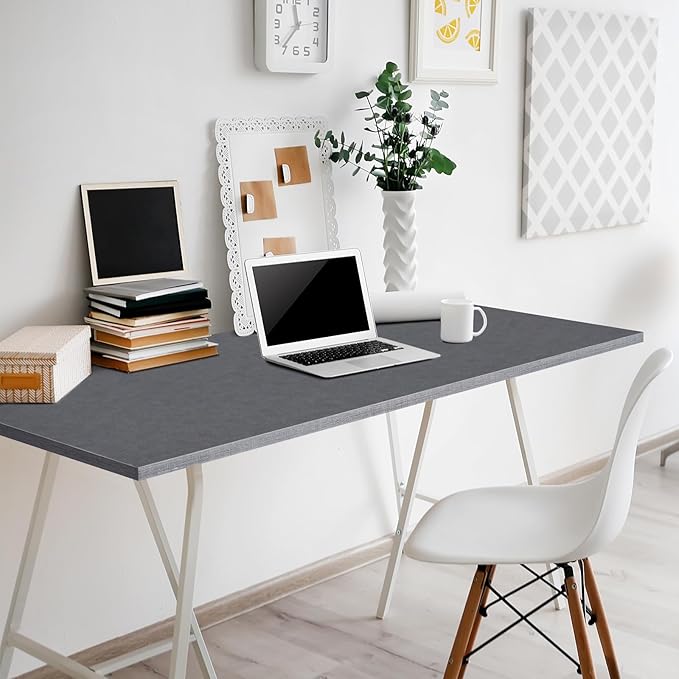 Kaboon Universal Tabletop 55"x23.62", Solid One-Piece Melamine Table Top, Double Desk L-Desk DIY, Home and Office Countertop, Fabric Blue