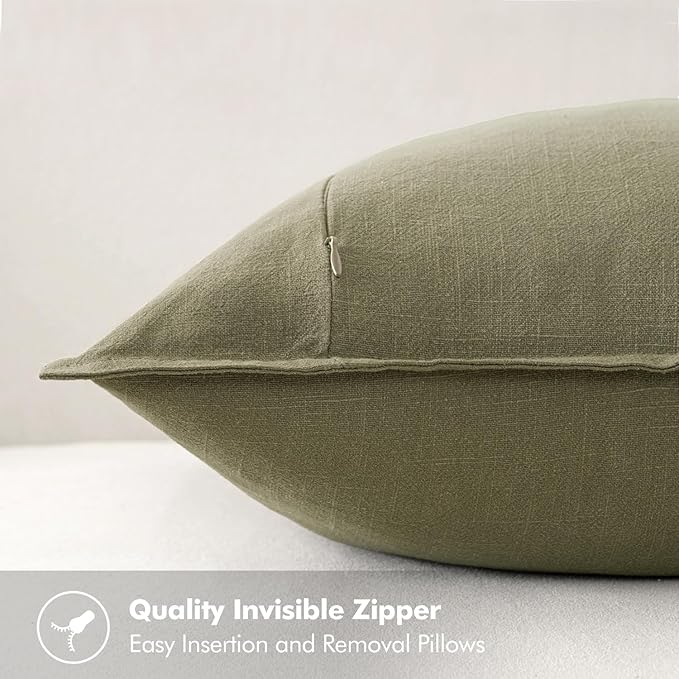 MIULEE Decorative Linen Pillow Covers 18x18 Inch Light Olive Green ​Boho - Image 3