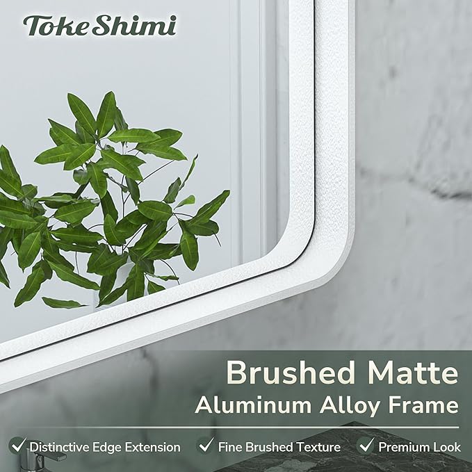 TokeShimi 24x36 Inch White Bathroom Mirror for Wall Vanity Mirror with Non-Rusting Aluminum Alloy Metal Frame Rounded Corner for Modern Farmhouse Home Decor (Horizontal/Vertical)