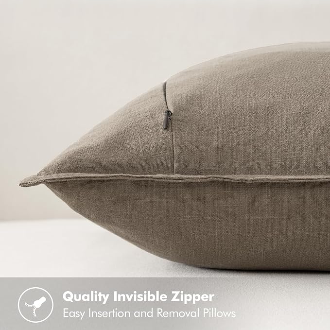 MIULEE Decorative Linen Euro Sham Pillow Covers 24x24 Inch Tan TaupeBoho - Image 3