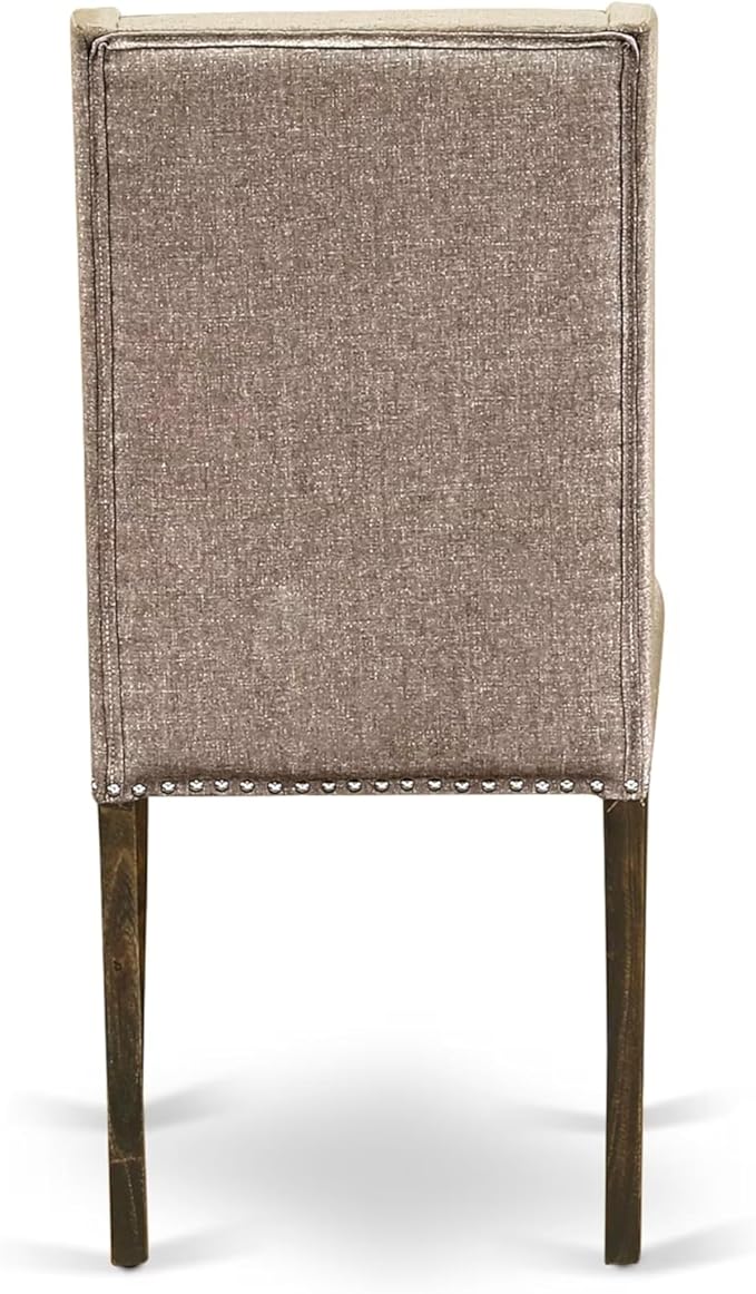 East West Furniture V727FL716-6 6 Piece Dining Table Set Contains a Rectangle Dining Room Table with V-Legs and 4 Dark Khaki Linen Fabric Parson Chairs with a Bench, 40x72 Inch, Multi-Color