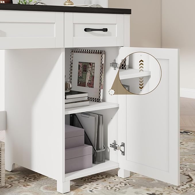Farmhouse 47" Executive Desk, Computer Desk with Drawers and Storage Cabinet, Workstation Computer Desk for Home Office and Study.(Black)