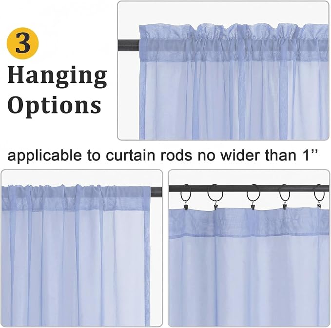 Gwine Denim Blue Sheer Curtains 72 Inches Long 2 Panels Set, Light Filtering - Image 3