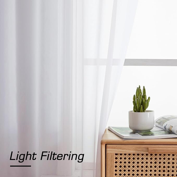 Simplebrand White Sheer Curtains 90 Inches Long, Light Filtering Rod Pocket - Image 3