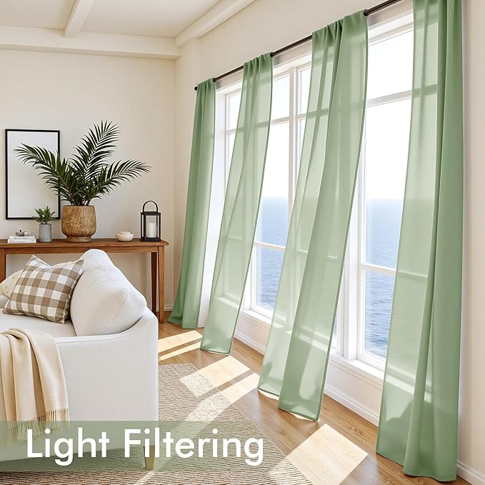 MIULEE Sage Green Sheer Curtains 84 Inches Long, 4 Panels Set, Light Filtering - Image 4