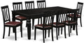 East West Furniture LGAN9-BLK-LC 9 Piece Dining Table Set Includes a Rectangle Dinner Table with Butterfly Leaf and 8 Faux Leather Dining Room Chairs, 42x84 Inch, Black