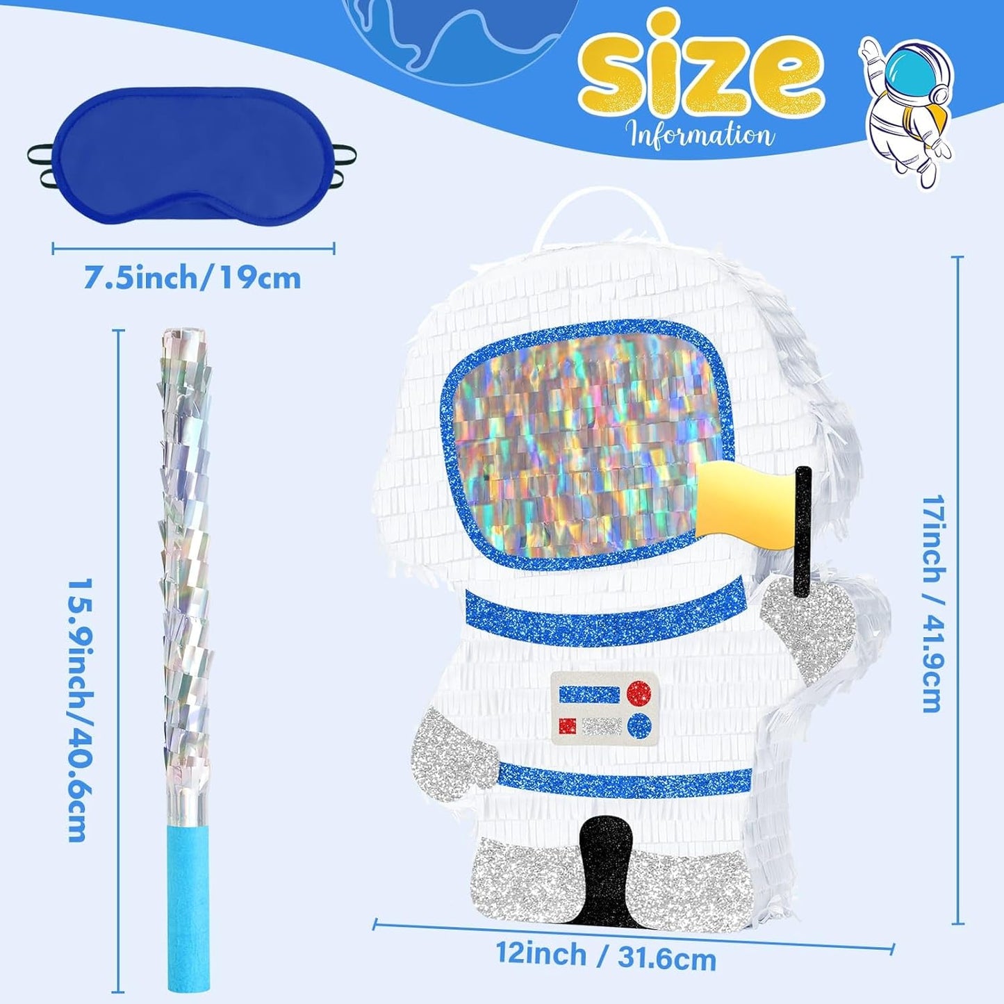 WERNNSAI Astronaut Piñata - Space Party Decorations Space Piñata Bundle with Blindfold and Bat Boy Birthday Decorations for Kids Family Birthday Games Supplies