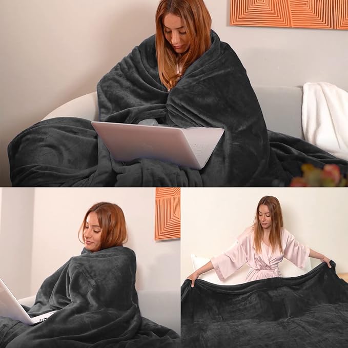 JIAHANNHA Fleece Dark Grey Blanket Throw Blankets - Image 2