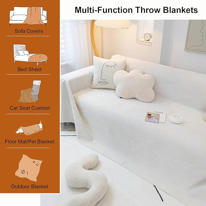 STACYPIK Waterproof Ivory White Sofa Covers Couch Cover for Pets, Anti-Cat Scratch Furniture Protector or 2 Cushion Couch, Washable Jacquard Recliner Loveseat Sofa Slipcover for Pets, Kids-71X102IN