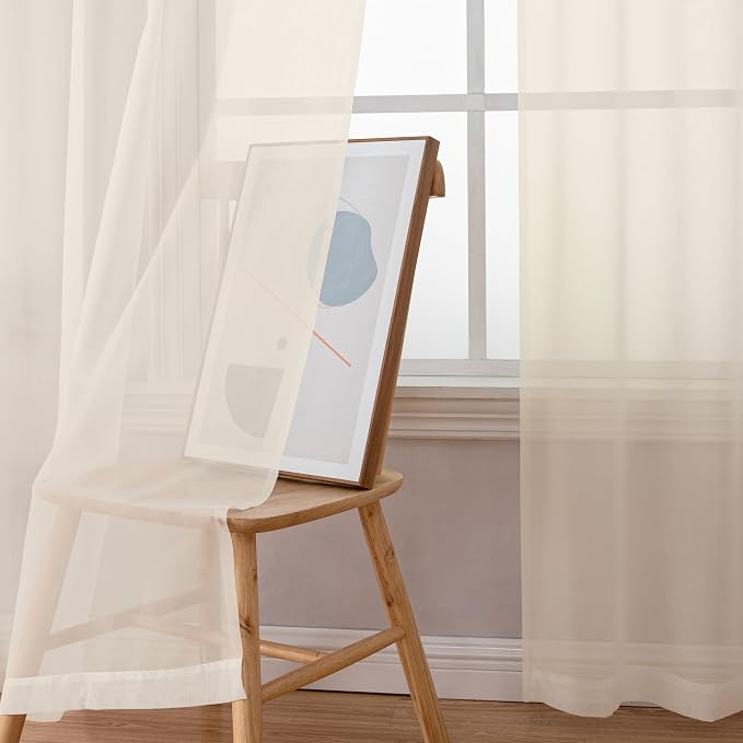 Simplebrand Cream Sheer Curtains 84 Inches Long, Light Filtering Rod Pocket - Image 3