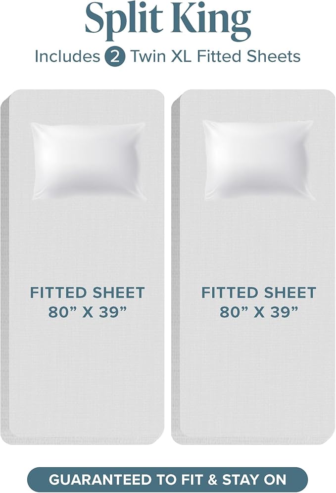 Bare Home Split King Sheet Set - 1800 Ultra-Soft Microfiber Bed Sheets - Double Brushed - Deep Pockets - Easy Fit - 5 Piece Set - Bed Sheets & Pillowcases (Split King, Light Grey)