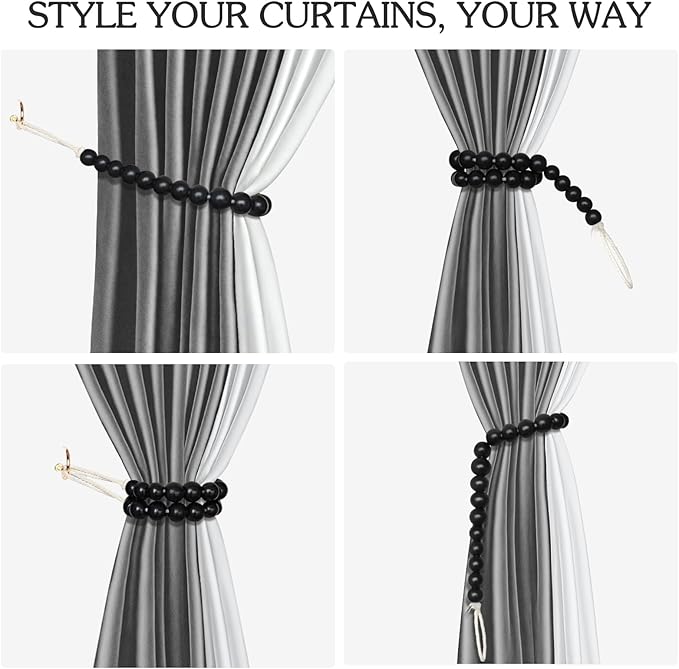 Hion 6 Pcs Boho Curtain Tiebacks, Wood Beads Curtain Holdbacks, Outdoor - Image 4