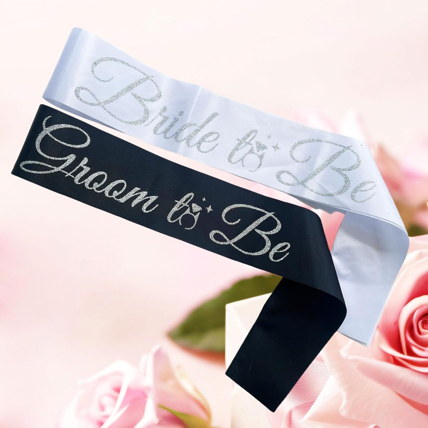 Bride Sash Bachelorette Party Bride and Groom to Be Sash for Bridal Shower Wedding Hen Party Decorations Engagement Gifts,White Silver