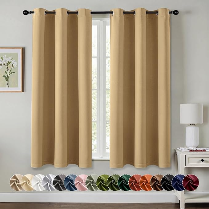 MIULEE Gold Blackout Curtains for Bedroom Living Room 45 Inches Long 2 Panels by MIULEE