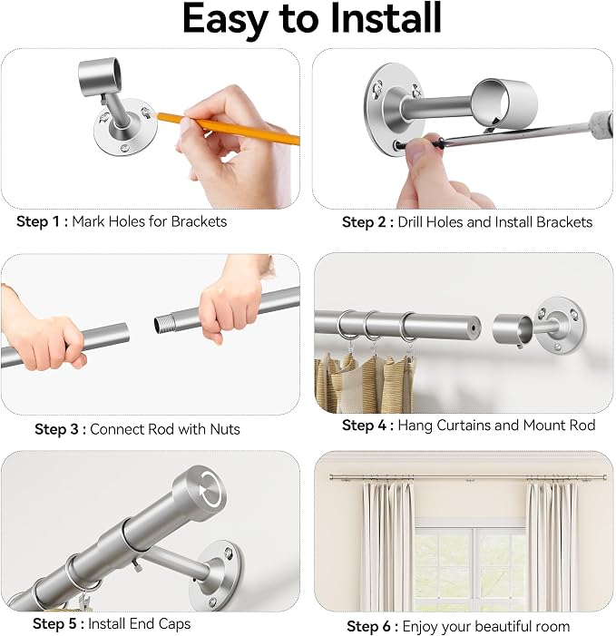 YaFex 2 Pack Heavy Duty Curtain Rods 32-120 Inch, 1 Inch Adjustable Curtain Rod - Image 8