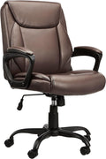 Amazon Basics Classic Puresoft PU Padded Mid-Back Height Adjustable Office Computer Desk Chair with Armrest, 25.75"D x 24.25"W x 42.25"H, Brown