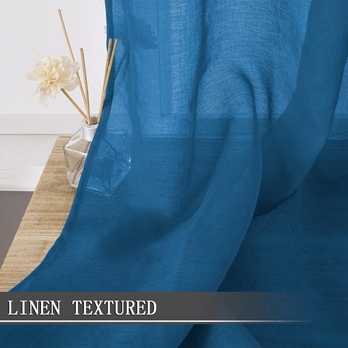 Tollpiz Short Sheer Curtain Linen Textured Bedroom Curtains Sheer Light - Image 2