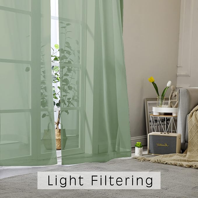 OWENIE Sage Green Sheer Curtains 36 Inches 2 Panels Set - Image 5