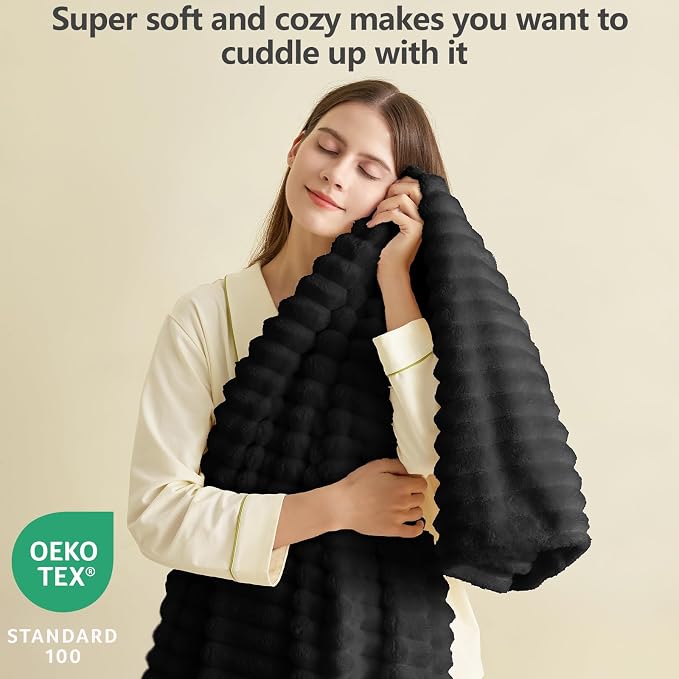 HIMEET Black Ribbed King Size Blanket - Image 2